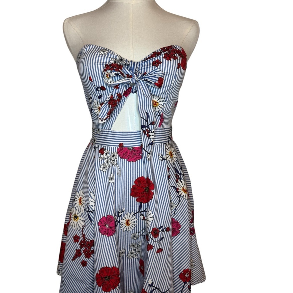 a'gaci Striped Floral Midi Dress - Red and Blue